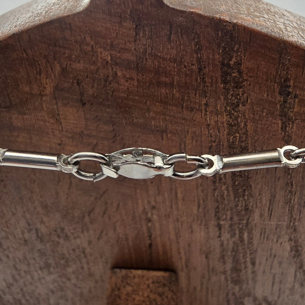 Vintage Silver Tone Clear Rhinestone Floral Spray Bar Link Choker Necklace 14" - Picture 5 of 8